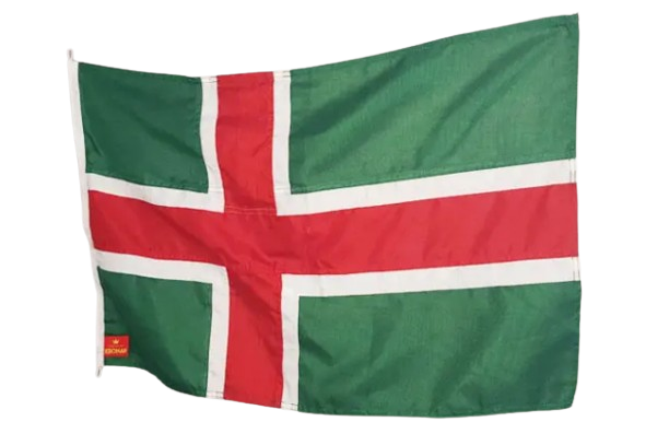 Smålands landskapsflagga i färgerna grön, röd och vit