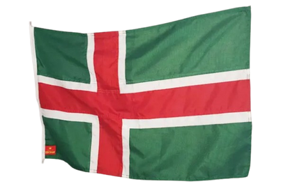 Smålands landskapsflagga i färgerna grön, röd och vit